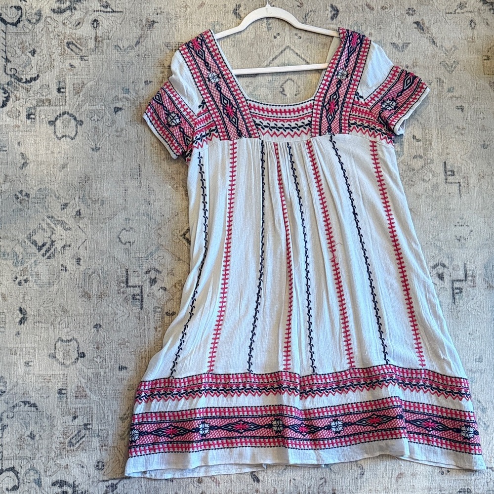 Maeve White and Pink Embroidered Midi Dress